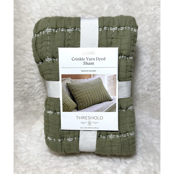 Yarn Dye Crinkle Grid Quilt Sham - Moss Green - Threshold - Picture 4 of 5